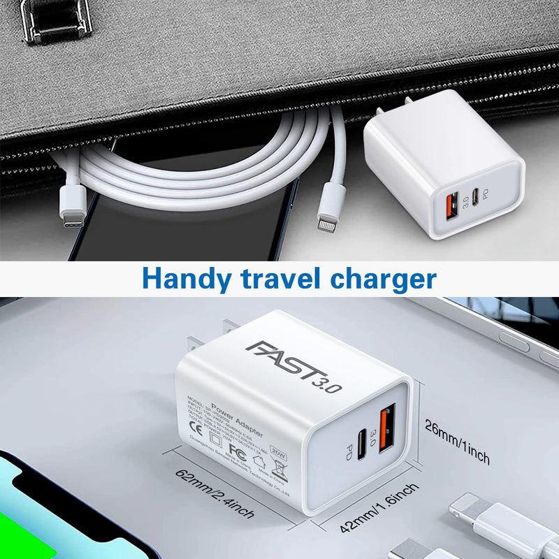  [AUSTRALIA] - USB C Wall Charger, 3-Pack 20W 2-Port Fast Charging Block USB C Charger Dual Port PD+QC Wall Plug Type C Charger Block Fit iPhone 14 13 12 11 Pro Max XS XR 8 7, Samsung Phone, Tablet White