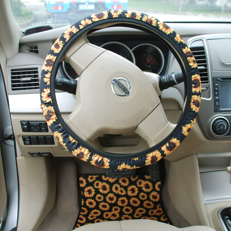 DuoDuoBling Sunflower Steering Wheel Cover for Women (Black) Black - LeoForward Australia