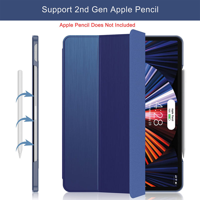  [AUSTRALIA] - Soke New iPad Pro 12.9 Case 2021(5th Generation) - [Slim Trifold Stand + 2nd Gen Apple Pencil Charging + Smart Auto Wake/Sleep],Premium Protective Hard PC Back Cover for iPad Pro 12.9 inch(Navy) Navy