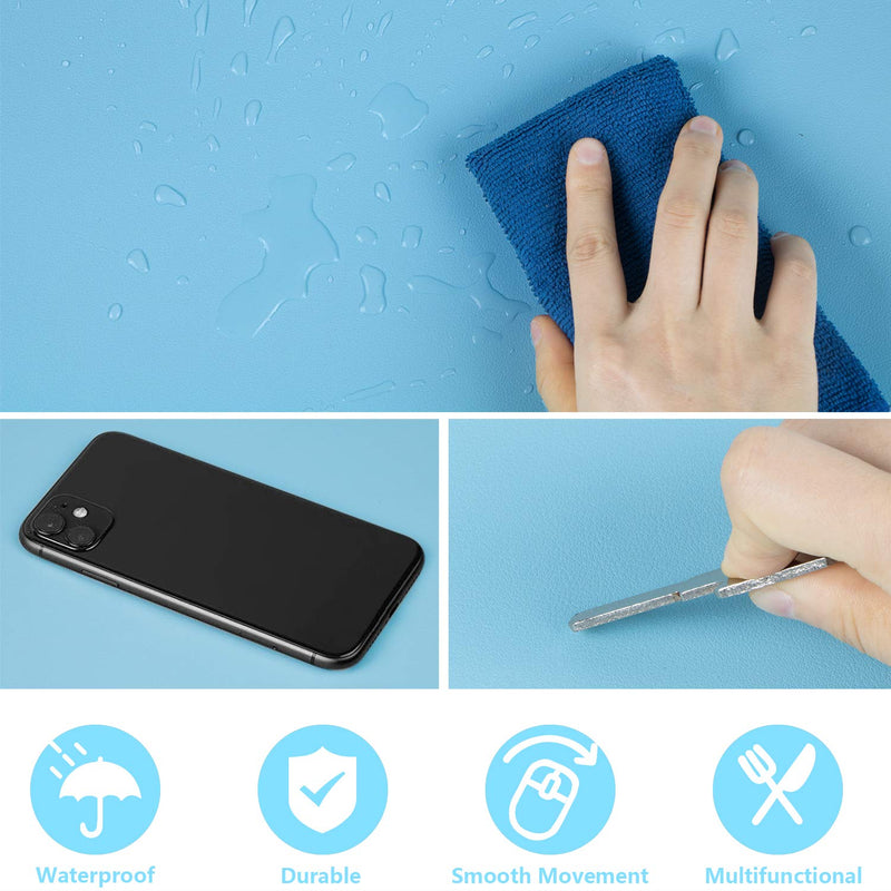  [AUSTRALIA] - Desk Pad, Leather Desk pad ,Desk Protector,Large Cork Office Desk Mat, 32" x 16"Smooth Surface Soft Mouse Pad, Easy Clean Waterproof Pu Leather Desk Cover, Desk Writing Mat for Office/Home Blue