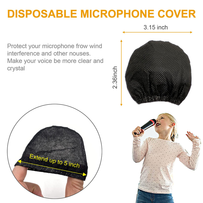  [AUSTRALIA] - 200pcs Disposable Microphone Cover, Non-Woven Elastic Band Handheld Mic Covers, Microphone Windscreen Protective Cover for KTV, Karaoke, Recording Studio, Stage Performance, News Interview (Black)