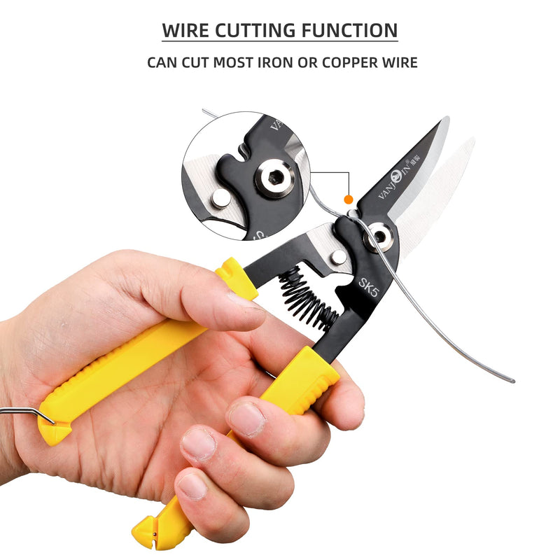  [AUSTRALIA] - Heavy Duty Scissors, VANJOIN Multi-purpose Shears with Safty Lock and Wire Cutting Function, Cutting Tool All Purpose for Carpet Cardboard Craft Tree Branches, Steel Shears for Industry Home School Curved Shears with High Leverage