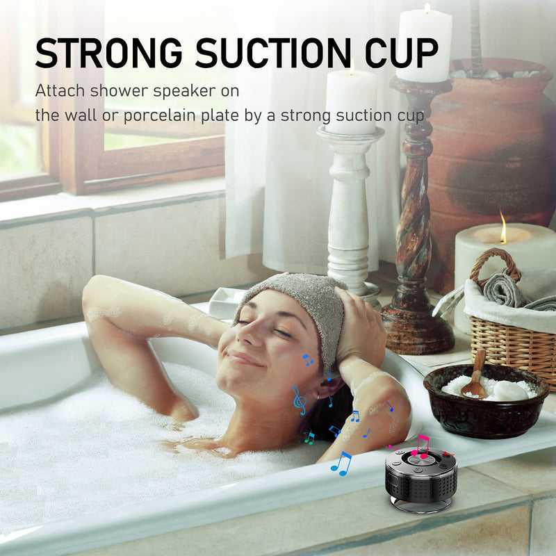  [AUSTRALIA] - Bluetooth Speaker, Wireless Speaker with Suction Cup, Bluetooth Shower Speakers with Ambient LED Light Show, IP7 Waterproof, Wireless Pairing, 360° Full Surround Sound, Handsfree with Mic, FM Radio