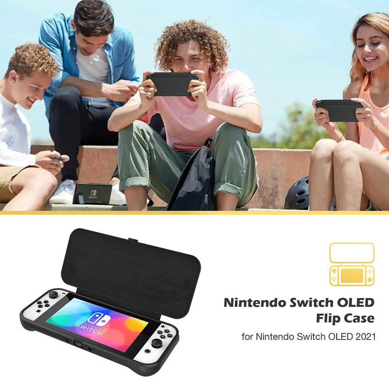  [AUSTRALIA] - ProCase Flip Cover for Nintendo Switch OLED Model 2021 with 2 Screen Protectors, Switch OLED Protective Case with Magnetically Detachable Front Shell -Black