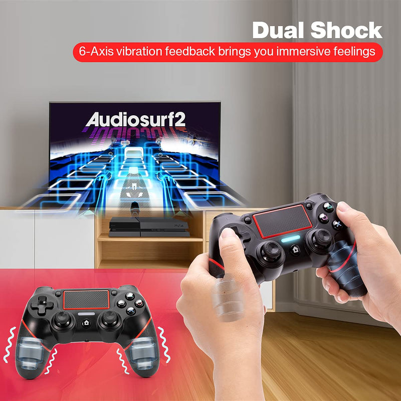  [AUSTRALIA] - Wireless Controller for PS4/Pro/Slim Consoles，Game Remote Controller with 6-Axis Motion Sensor/Audio Function/Charging Cable-Red