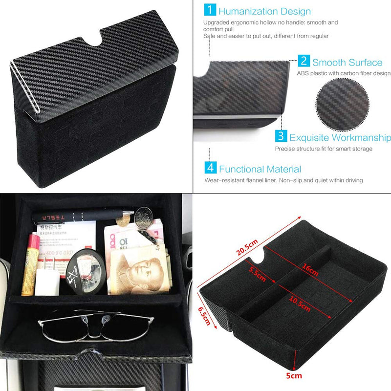  [AUSTRALIA] - CoolKo Center Console Organizer Box Tray Insert Armrest Storage Drawer Compatible with Model S and X [Black - Carbon Fiber Pattern] A. Design 1