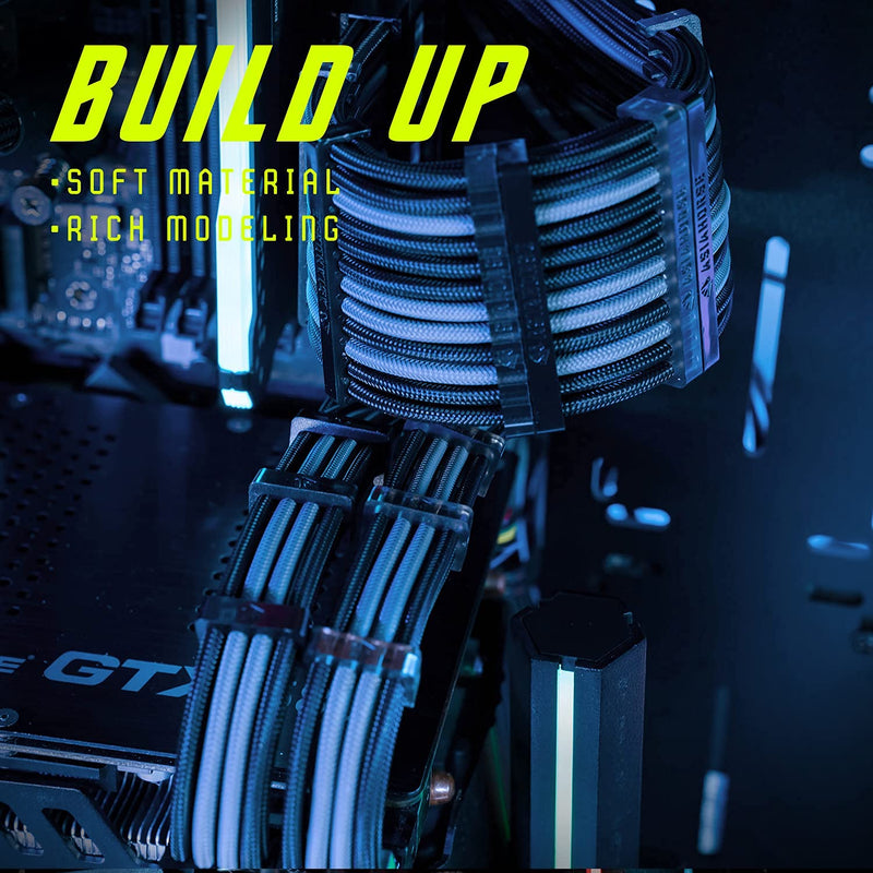  [AUSTRALIA] - Asiahorse 18AWG PSU Asiahorse PSU Cable Extension Sleeved Custom Mod GPU PC Power Supply Soft Braided with Two Color Comb Kit 24P/8P to 6+2P/ 8P to 4+4P 30CM 300MM - Black/Gery 4 packs black-gery