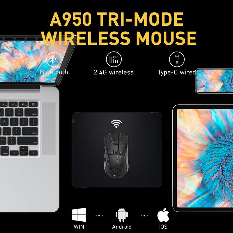  [AUSTRALIA] - DAREU A950 Wireless Bluetooth Gaming Mouse with RGB Charging Dock,High-Precision Sensor,Programmable Side Buttons and 120Hr Long-Lasting Battery,Up to 12K DPI,Great for PC Gaming Tablet Mac Black