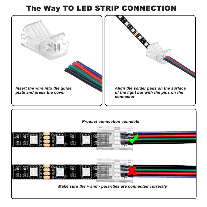  [AUSTRALIA] - IYSHOUGONG 10Packs Solderless LED Strip Connector Wire Strip Lights 16.4 Feet LED Strip 4-Pin 10mm Conductor Transparent Track Lighting Connectors 5050 RGB LED Light Strip Connectors 4pin-10mm