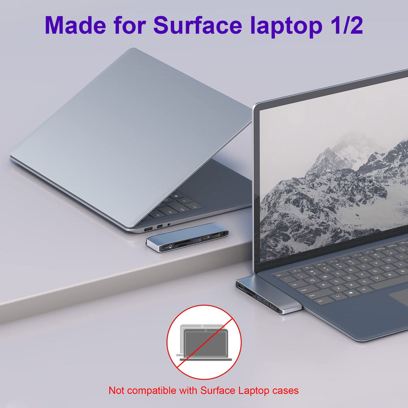  [AUSTRALIA] - Surface Laptop 2 Docking Station, Microsoft Surface Laptop 2 USB Hub with 4K HDMI, USB 3.0, USB C, USB 2.0, SD Card Slot, TF Card Slot, 3.5 Audio Port, Only for Surface Laptop Gen 1 Gen 2 Silver