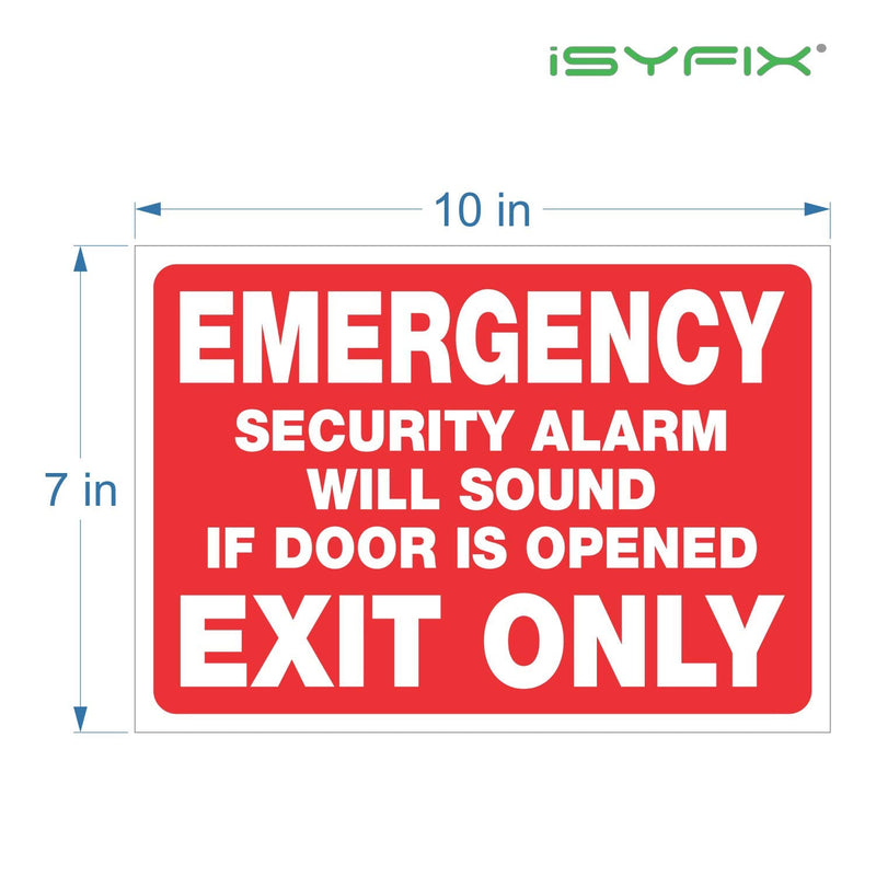  [AUSTRALIA] - iSYFIX Emergency Exit Only Stickers – 2 Pack 10x7 Inch – Premium Self-Adhesive Vinyl, Laminated UV, Weather, Scratch, Water & Fade Resistance, Security Alarm Will Sound if Door is Opened Signs Large RED