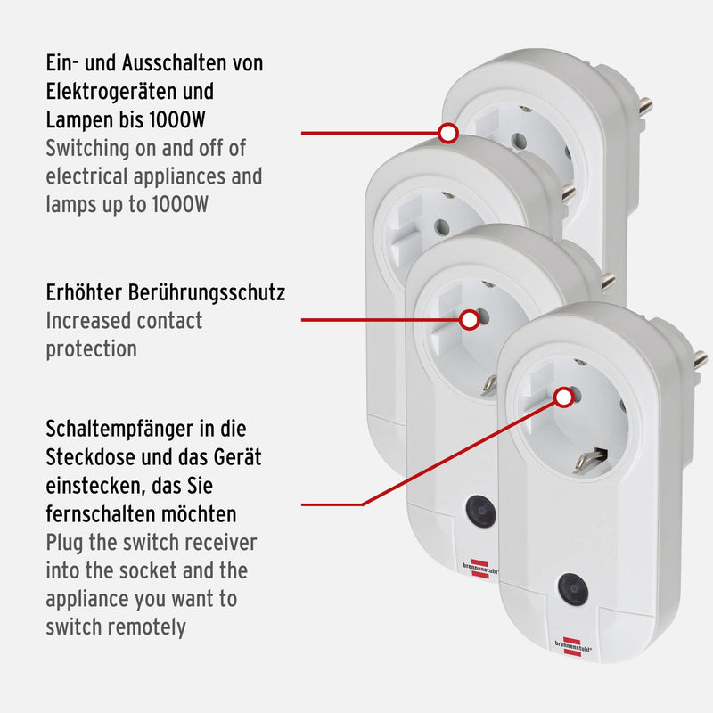  [AUSTRALIA] - Brennenstuhl radio switch set RC CE1 4001, set of 4 radio sockets (indoor use, with hand transmitter and increased contact protection) white 4 4 radio sockets single