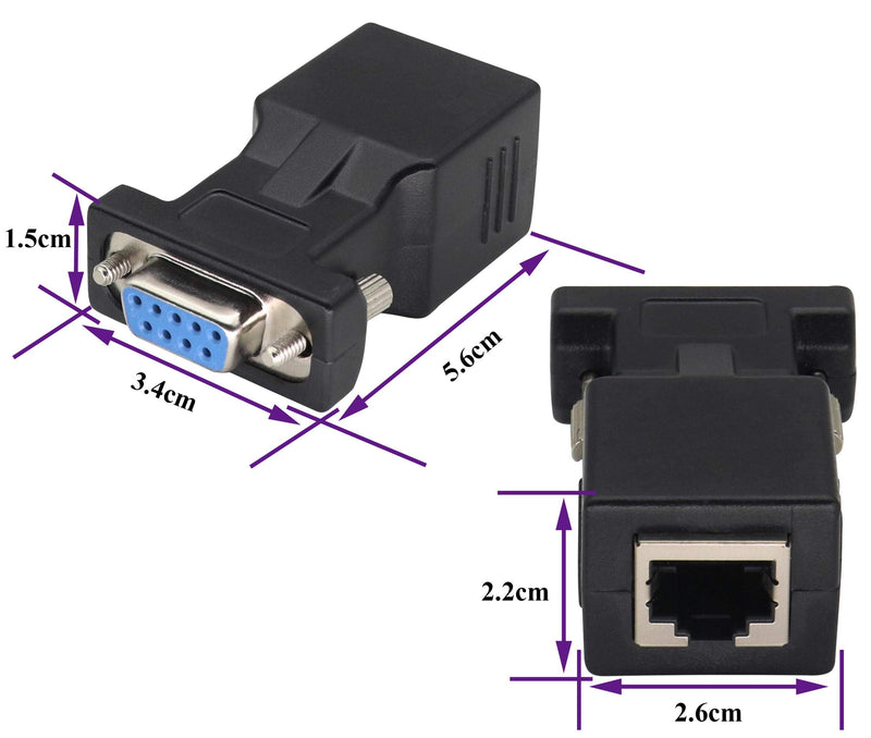  [AUSTRALIA] - AAOTOKK RS232 DB9 to RJ45 Converter RJ45 Female to DP9 9-Pin Serial Port RS232 Female Extender Adapter for Computer,Digital Machine Code Printer Transmission Distance Cable Adapter (2 Pack-Female)