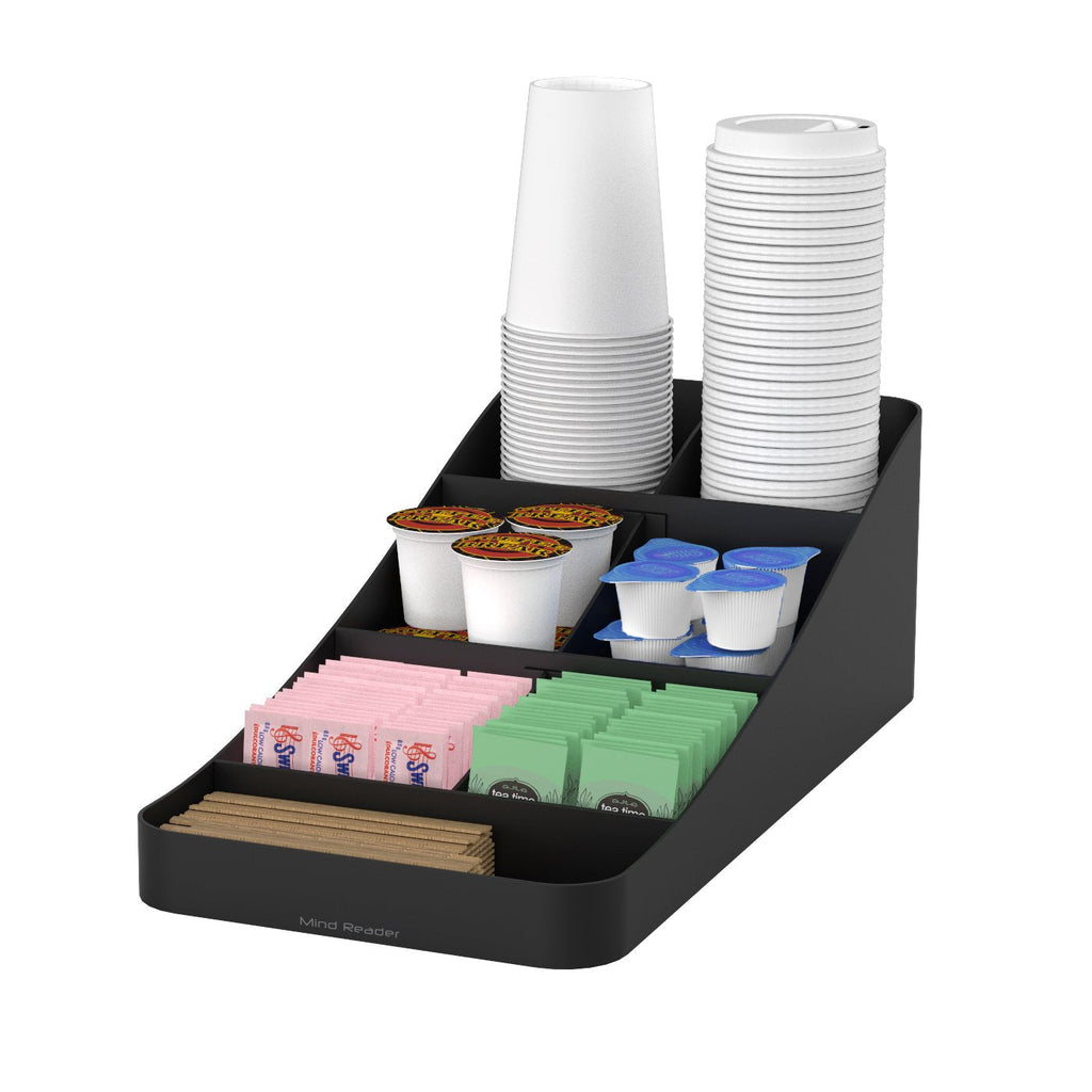  [AUSTRALIA] - Mind Reader Anchor Collection 7-Compartment Coffee Cup and Condiment Countertop Organizer, Single, Black