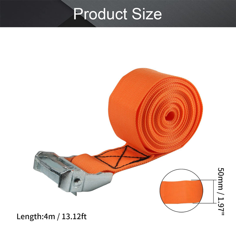  [AUSTRALIA] - MroMax 1.97" Width x 13.12ft Length Lashing Straps Polypropylene Cam Buckle Lashing Straps 500Kg Load Cargo Tie Down Strap 50mm x 4m for Moving Cargo Orange Tone 1Pc