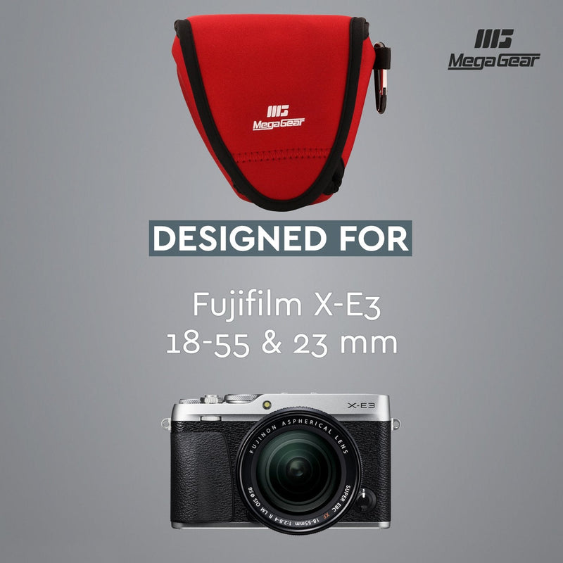  [AUSTRALIA] - MegaGear Fujifilm X-E3 (23mm & 18-55mm) Ultra Light Neoprene Camera Case, with Carabiner - Red - MG1337