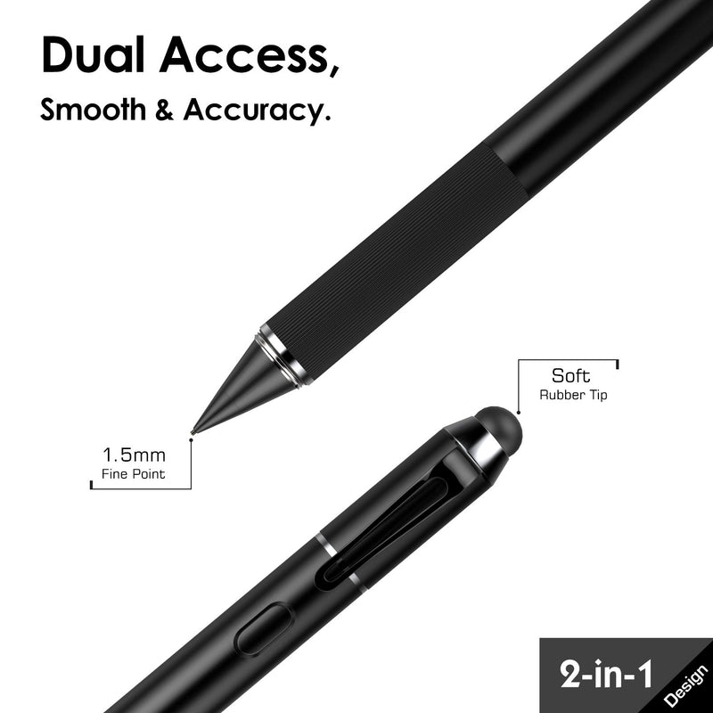 MoKo Universal Active Stylus Pen, 2-in-1 Capacitive Fine Point Touch Screen Tablets Stylus Pencil Fit 2021 Apple iPad, Mini/Air/Pro, iPhone, Samsung Galaxy, Touchscreen Devices & Smartphones - Black - LeoForward Australia