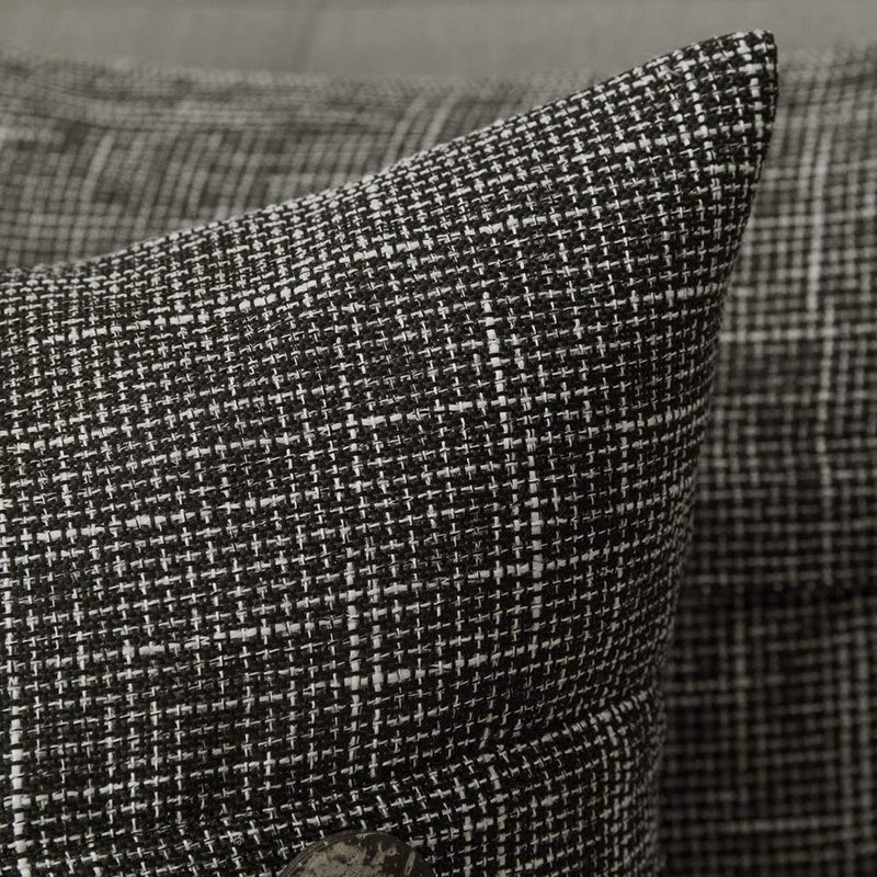  [AUSTRALIA] - MIULEE Set of 2 Decorative Linen Throw Pillow Covers Cushion Case Triple Button Vintage Farmhouse Pillowcase for Couch Sofa Bed 12 x 20 Inch 30 x 50 cm Black 12''x20''