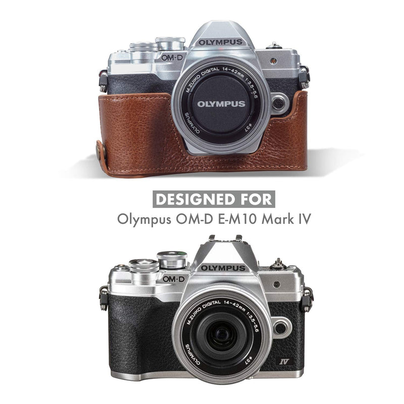  [AUSTRALIA] - MegaGear MG1935 Ever Ready Genuine Leather Camera Half Case Compatible with Olympus OM-D E-M10 Mark IV - Brown