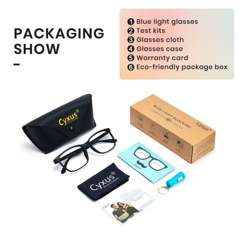 Cyxus Computer Blue Light Blocking Nerd Candy Glasses Men Women Anti Eye Strain Eyewear UV Headaches for Digital Screens 00 - Matte Black - LeoForward Australia