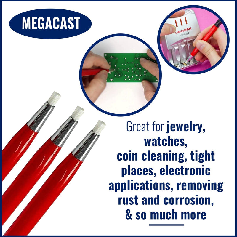  [AUSTRALIA] - Megacast Fiberglass Scratch Brush Pen - 3 Pack - Jewelry, Watch, Coin Cleaning, Electronic Applications, Removing Rust and Corrosion