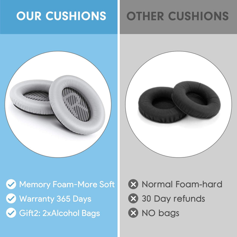  [AUSTRALIA] - Professional Replacement Ear Pads for Bose QuietComfort 35 QC15 QC25 QC2 QC35/ Ae2 Ae2i Ae2w SoundTrue & SoundLink Over-Ear/Around-Ear Headphones/Soft Protein Leather (Silver) Silver