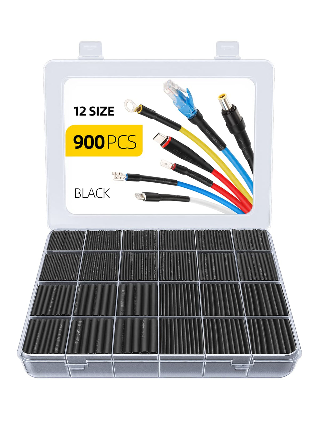  [AUSTRALIA] - 900 pieces heat shrink tube set black shrink tubes, Eventronic shrink tubes assortment ratio 2:1 shrink tube with 12 different sizes