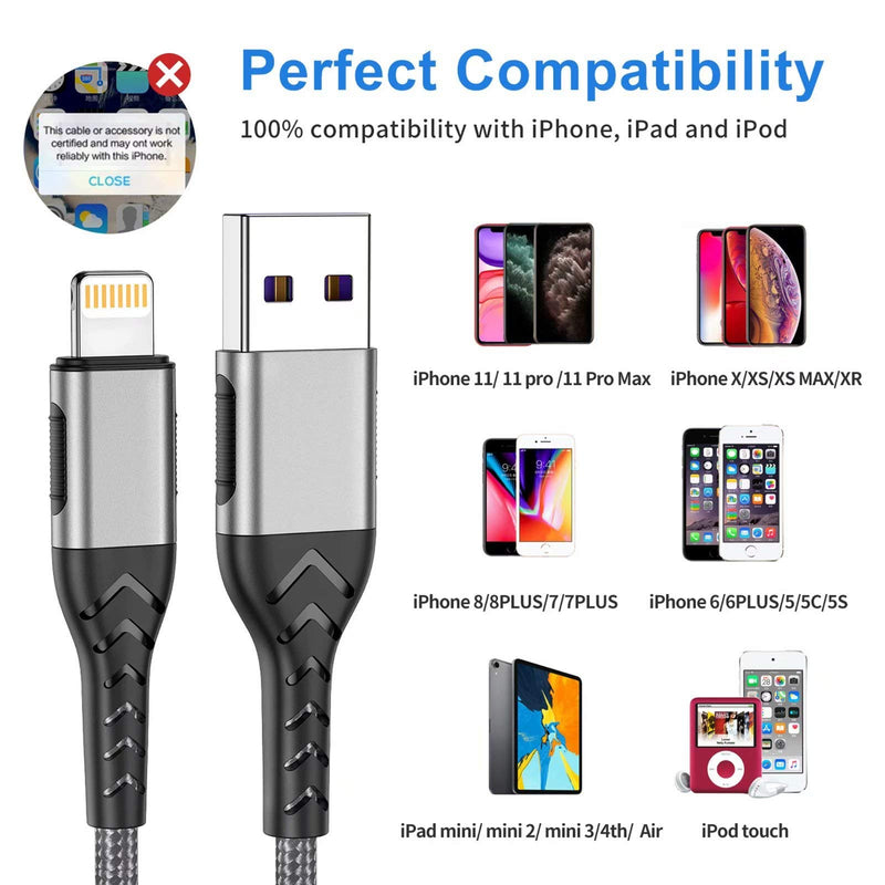  [AUSTRALIA] - iPhone Charger, [MFi Certified] 3Pack 10FT USB A Cable for Long Charger Cable, Fast iPhone Charging Cord for iPhone Xs Max/XS/XR/X/8/7/6S/6/Plus/SE/iPad(Silver) Silver