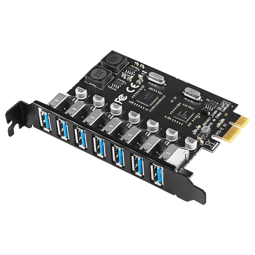  [AUSTRALIA] - CERRXIAN PCI-E to USB 3.0 7-Port (7X USB-A) Expansion Card, PCI-e to USB 3.0 HUB Adapter, Super Speed 5Gbps, for Desktop PC Host Card