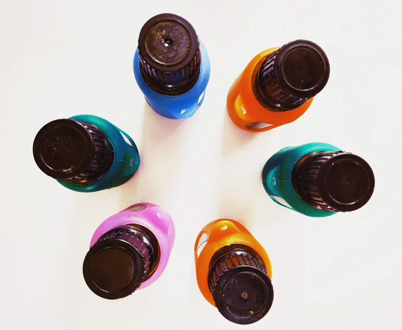 BottleGuard The Original - Pack of 10 Essential Oil Bottle Protector, Silicone Protective Sleeve for Amber Bottles, Holder for Travel, Fits Standard 15 ml EO Bottles, Multiple Colors. - LeoForward Australia