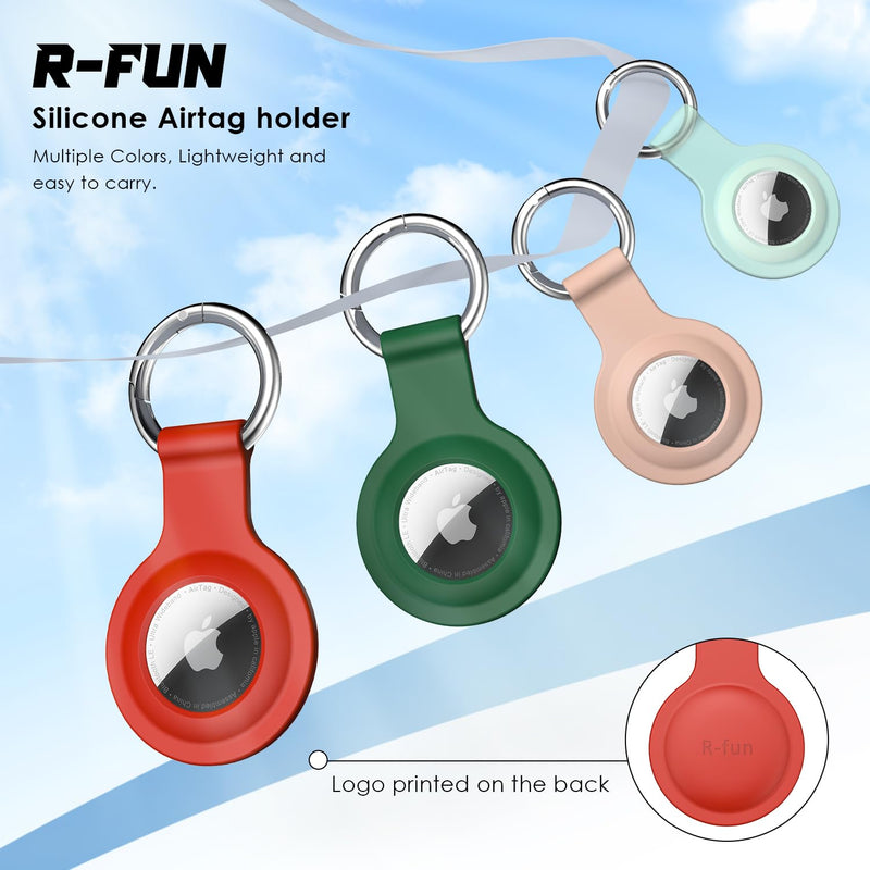  [AUSTRALIA] - R-fun Airtag Holder with Keychain, [4 Pack] Waterproof Silicone AirTag case Cover with Key Rings for Wallet, Dog Collar, Luggage, and Keys.-Green/Night Glow/Red/Sand Pink Green/Night Glow/Red/Sand Pink