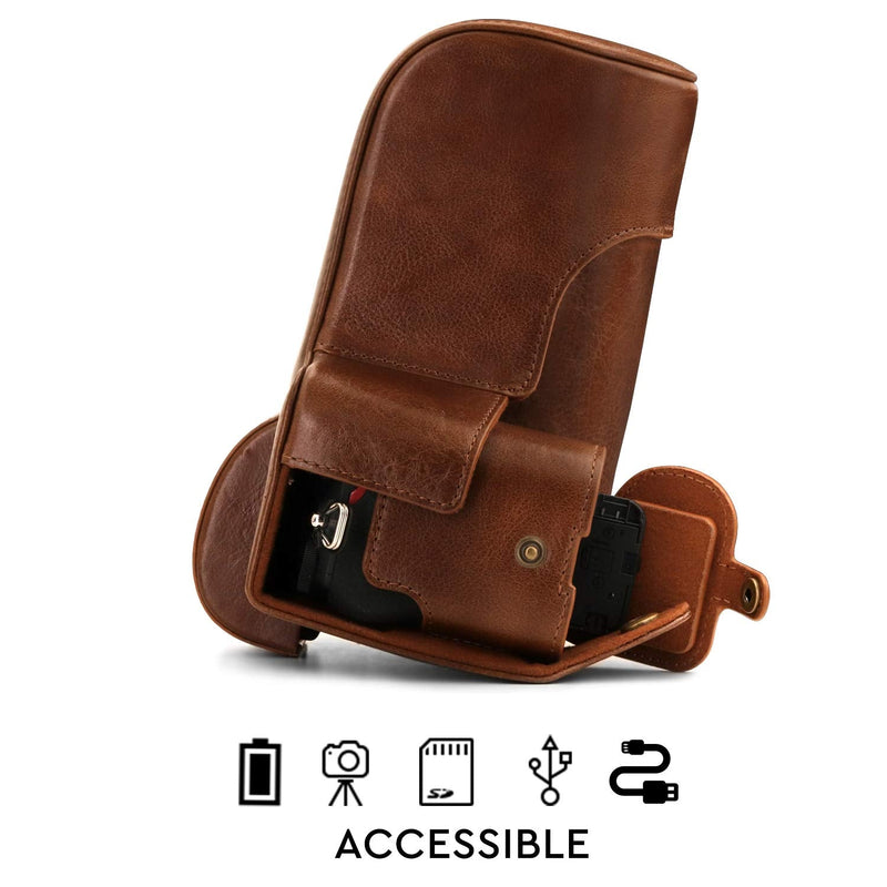  [AUSTRALIA] - MegaGear Ever Ready Genuine Leather Camera Case Compatible with Nikon Z50 (50-250mm) Brown