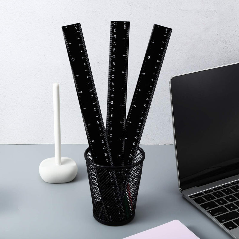  [AUSTRALIA] - 2 Pack Plastic Ruler Straight Ruler Measuring Tool 12 Inches (Black, 30.8 x 3 x 0.15 cm) Black