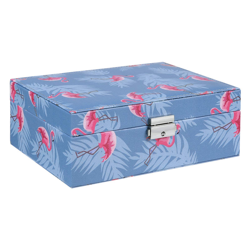  [AUSTRALIA] - misaya Jewelry Box for Women, Floral Jewelry Organizer with 2 Layers, Small Lockable Jewelry Case for Earrings Rings Necklace Bracelet, Blue Flamingo