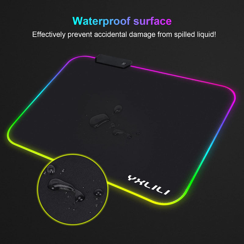 YXLILI RGB Mouse Pad, Led Gaming Mouse Pads 13.8" X 9.8" with 12 Lighting Modes, Anti-Slip Rubber Base Mousepads Water Resistant Mouse Mat for Wireless Computer Mouse for Office Home Gaming Working Medium - LeoForward Australia