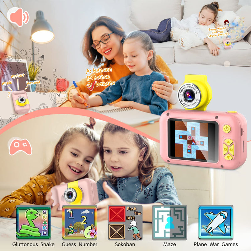  [AUSTRALIA] - Kid Camera,ARNSSIEN Camera for Kid,2.4in IPS Screen Digital Camera,180°Flip Len Student Camera,Children Selfie Camera with Playback Game,Christmas/Birthday Gift for 4 5 6 7 8 9 10 11 Year Old Girl Boy Pink