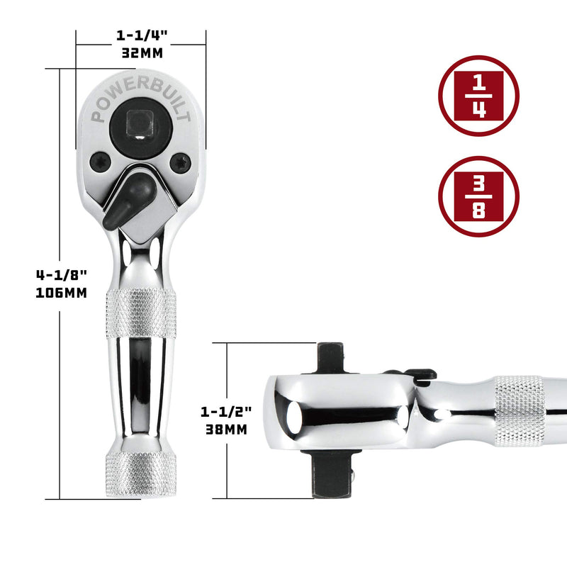  [AUSTRALIA] - Powerbuilt 640931 1/4" x 3/8" Drive Stubby Dual Head Ratchet Wrench