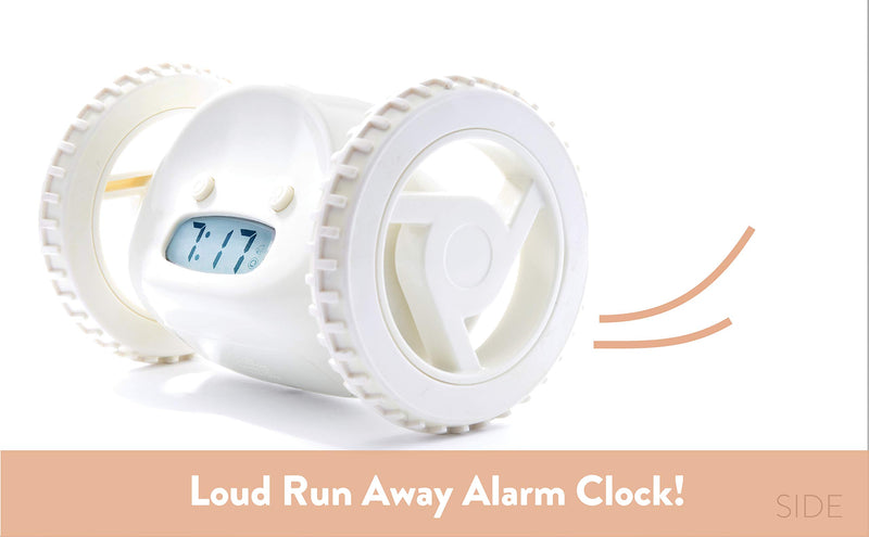  [AUSTRALIA] - Clocky Alarm Clock on Wheels (Original) | Extra Loud for Heavy Sleeper (Adult or Kid Bed-Room Robot Clockie) Funny, Rolling, Run-Away, Moving, Jumping (White) White