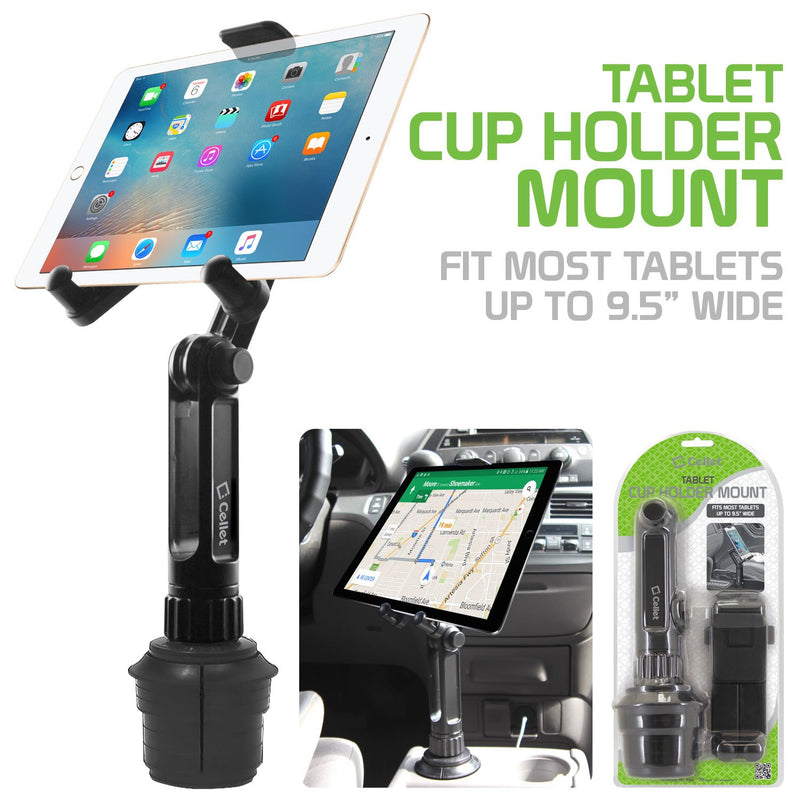  [AUSTRALIA] - Cup Holder Tablet Mount, Tablet Car Cradle Holder Made by Cellet Compatible for iPad Pro/Air 2019/Mini iPad 9.7 Samsung Galaxy Tab S5e S4 S3 LG tab Micro Soft Surface Go Pro 6 Google Pixel Slate Tablet Holder Height - 13 in