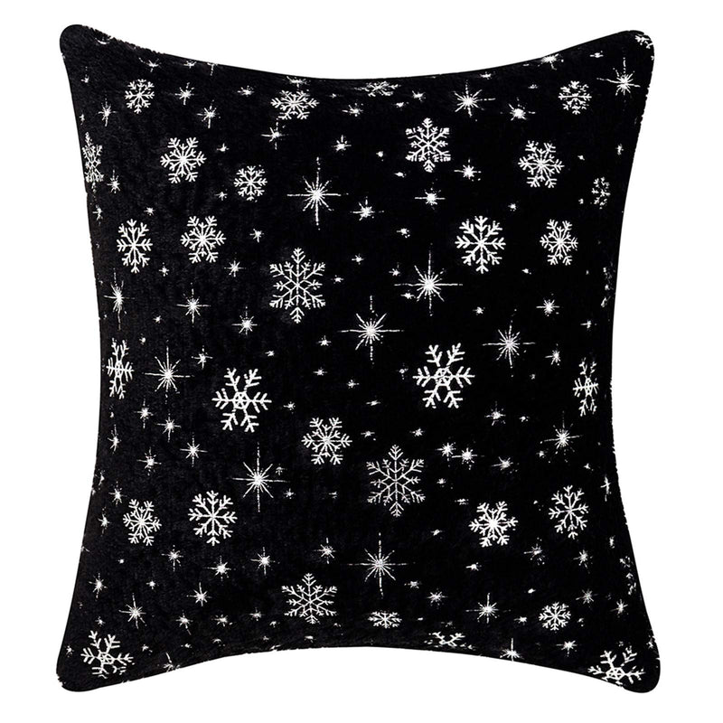  [AUSTRALIA] - AQOTHES Soft Faux Fur Fuzzy Cute Decorative Throw Pillows Covers with Snowflake Glitter Printed Pillowcases for Christmas Decor Home Bed Room Sofa Chair Couch, Black, 18x18 inch, 2 Pack