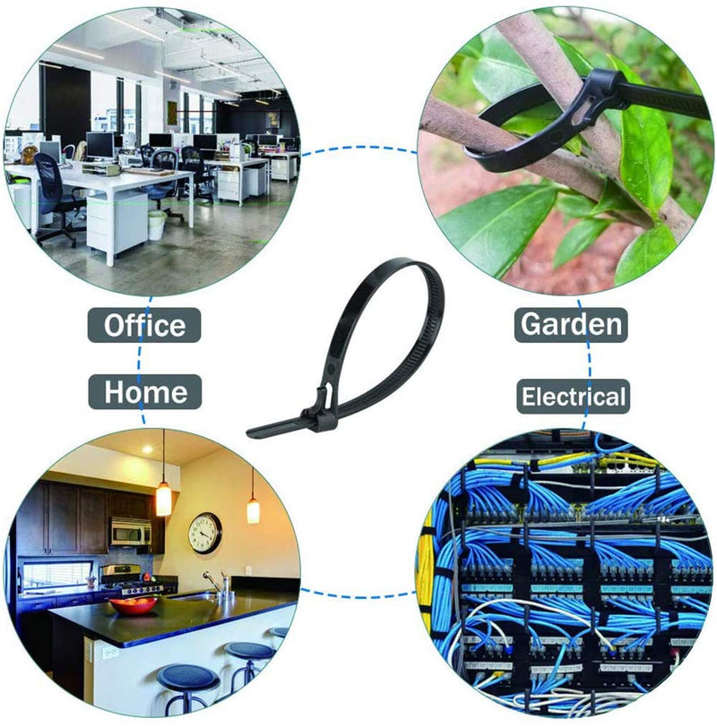  [AUSTRALIA] - Hooshion Cable Ties 8 Inch heavy duty zip ties 100 Pcs Reusable Multi Purpose Industrial Releasable Nylon Ties for Indoor and Outdoor Tie Wire (Black) Black