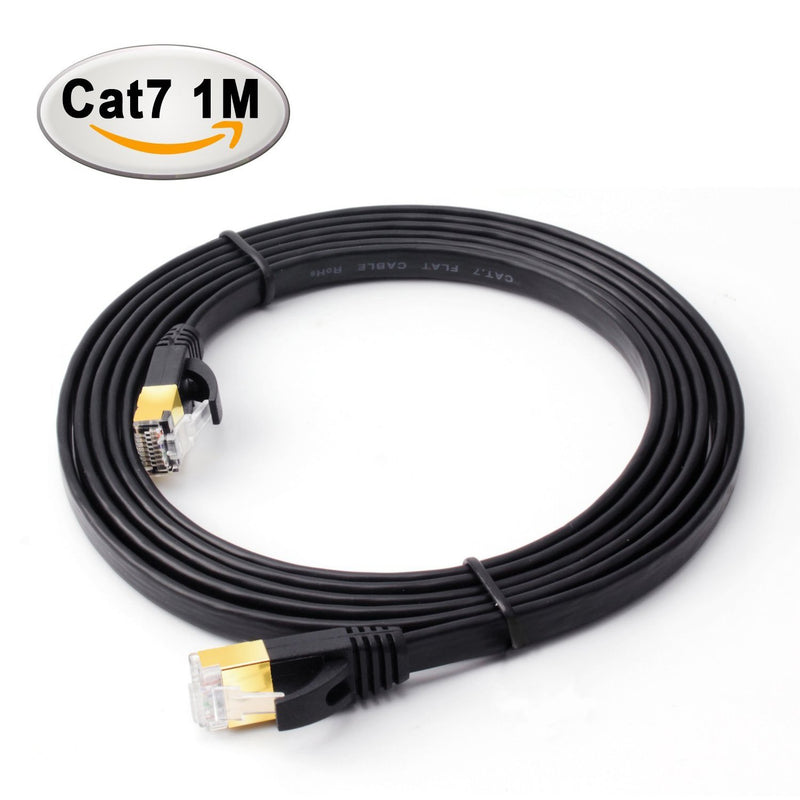  [AUSTRALIA] - Enterest Black Ultra Slim Flat Profile Cat 7 Flat Ethernet Cables with High-Speed for Computers/Modem/Smart Televisions/Router/LAN/Printer/MAC/Laptop/Playstation (3.2feet) 3.2feet