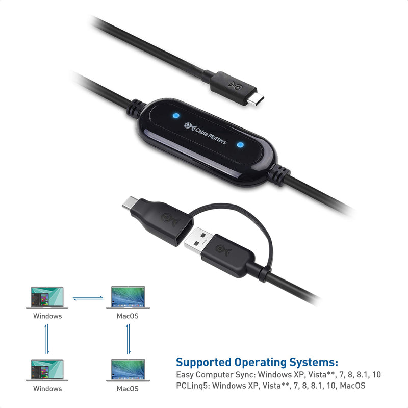  [AUSTRALIA] - Cable Matters USB-C to USB-A and USB-C to USB-C Data Transfer Cable PC to PC for Windows and Mac in 6.6 Feet, Compatible with USB4, Thunderbolt 3, Thunderbolt 4 - Computer Sync Software Included