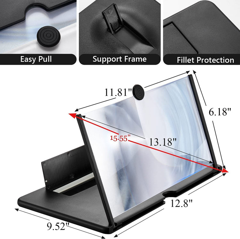  [AUSTRALIA] - Screen Magnifier for Cell Phone, LXUNYI 16in Phone Screen Magnifier Eye Protection with Foldable Stand Screen Enlarger for Movies, Videos and Gaming Suit for All Smartphones (Black, 16in) Black