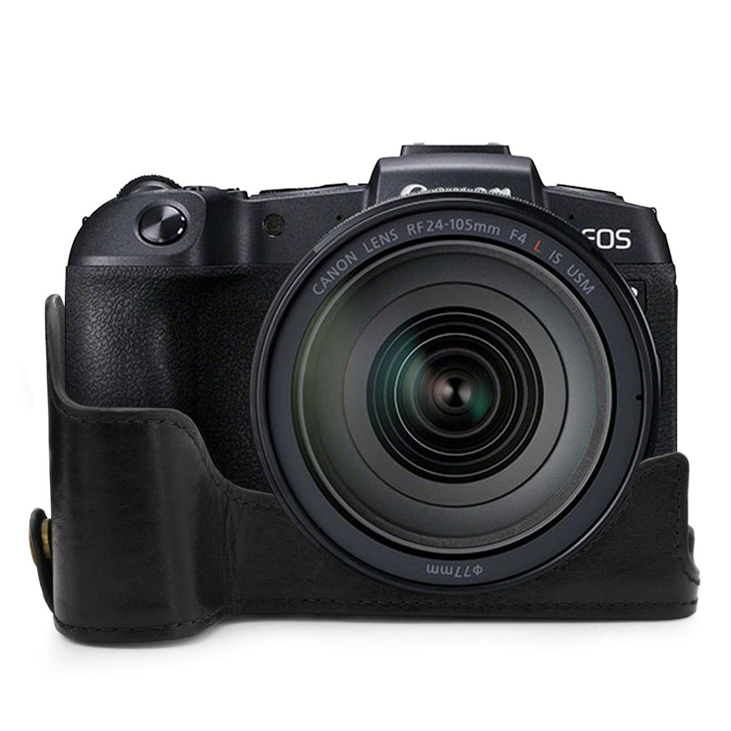  [AUSTRALIA] - MegaGear Ever Ready Genuine Leather Camera Half Case Compatible with Canon EOS RP Black