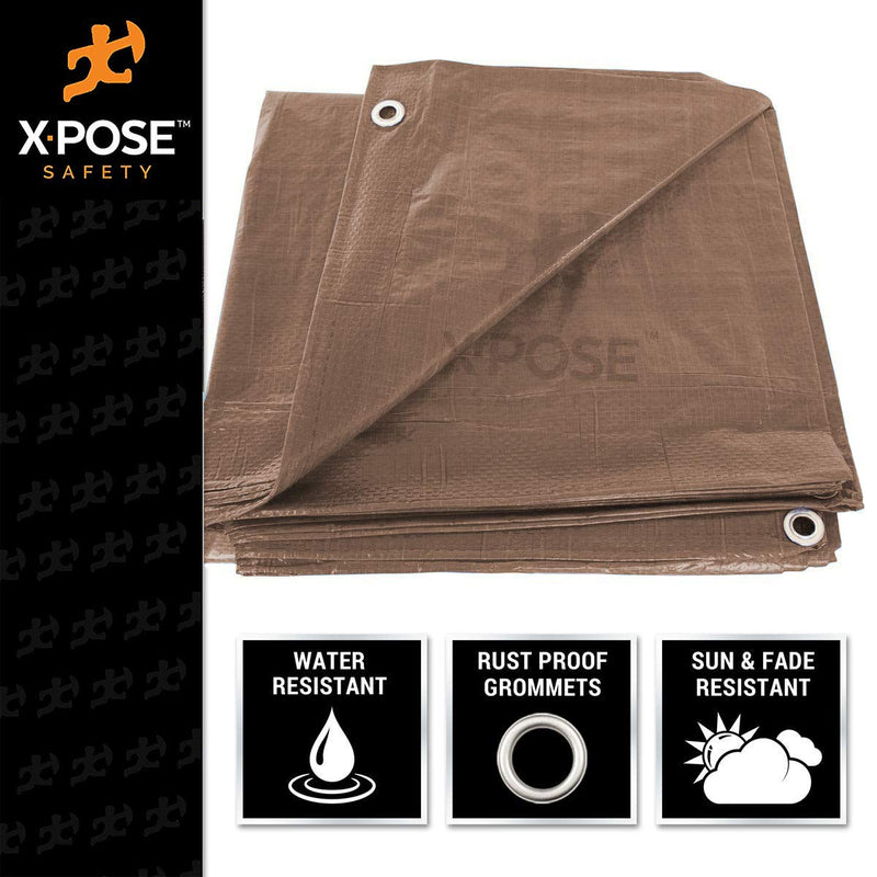  [AUSTRALIA] - Multipurpose Protective Cover Brown Poly Tarp 12' x 20' - Durable, Water Resistant, Weather Resistant - 5 Mil Thick Polyethylene - by Xpose Safety 12 Feet x 20 Feet