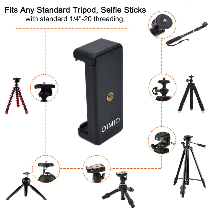 Universal Cell Phone Tripod Mount Adapter, OIMIO Phone Holder Clip Connector Head Used for Monopod Selfie Stick DSLR Travel Mini Flexible Tripod and More(2 Pack) 2pack black - LeoForward Australia