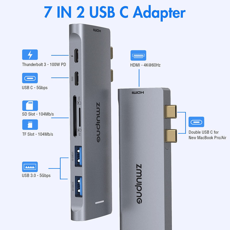 USB C Adapters for MacBook Pro 2020, MacBook Pro USB Adapter MacBook HDMI Multiport Dongle for MacBook Pro Air 2020-2018 with 4K HDMI, 2 USBB 3.0 Port, SD/TF, Thunderbolt 3 and USB C USB3.0 Data Port - LeoForward Australia