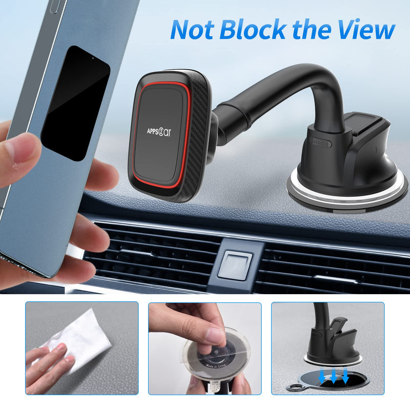  [AUSTRALIA] - APPS2Car Magnetic Car Phone Holder Mount with 6 Strong Magnets, Windshield Phone Magnetic Holder, Suction Cup Phone Holder for Car, Dashboard Magnet Holder, fit Most Smartphones & Mini Tablets