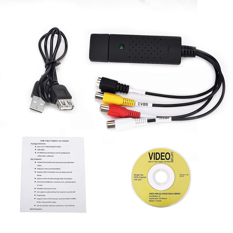  [AUSTRALIA] - USB Audio Video Capture Card, VHS/ VCR/ Hi8 to Digital DVD Grabber Adapter Support Windows 10/8/7/XP